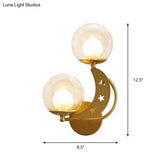 Modern Style Black/Gold Ball Wall Sconce: 2-Light Clear Glass Mount Lamp Kit