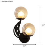 Modern Style Black/Gold Ball Wall Sconce: 2-Light Clear Glass Mount Lamp Kit
