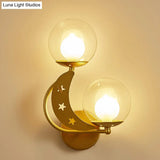 Modern Style Black/Gold Ball Wall Sconce: 2-Light Clear Glass Mount Lamp Kit