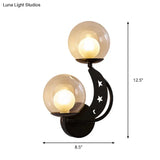 Modern Style Black/Gold Ball Wall Sconce: 2-Light Clear Glass Mount Lamp Kit