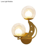 Modern Style Black/Gold Ball Wall Sconce: 2-Light Clear Glass Mount Lamp Kit
