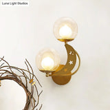 Modern Style Black/Gold Ball Wall Sconce: 2-Light Clear Glass Mount Lamp Kit
