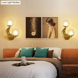 Modern Style Black/Gold Ball Wall Sconce: 2-Light Clear Glass Mount Lamp Kit
