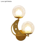 Modern Style Black/Gold Ball Wall Sconce: 2-Light Clear Glass Mount Lamp Kit