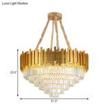 Modern Style Brass Hanging Chandelier With Crystal Block - Multi-Light Metal Fixture
