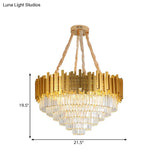 Modern Style Brass Hanging Chandelier With Crystal Block - Multi-Light Metal Fixture