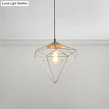 Modern Style Gold Metallic Prism Cage Pendant Light With Adjustable Cord - 1-Light Suspension Lamp