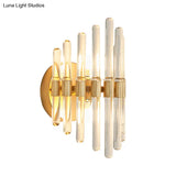 Modern Style Gold Wall Sconce With Clear Crystal Accents - Tubular Design 2 Bulbs Living Room Light