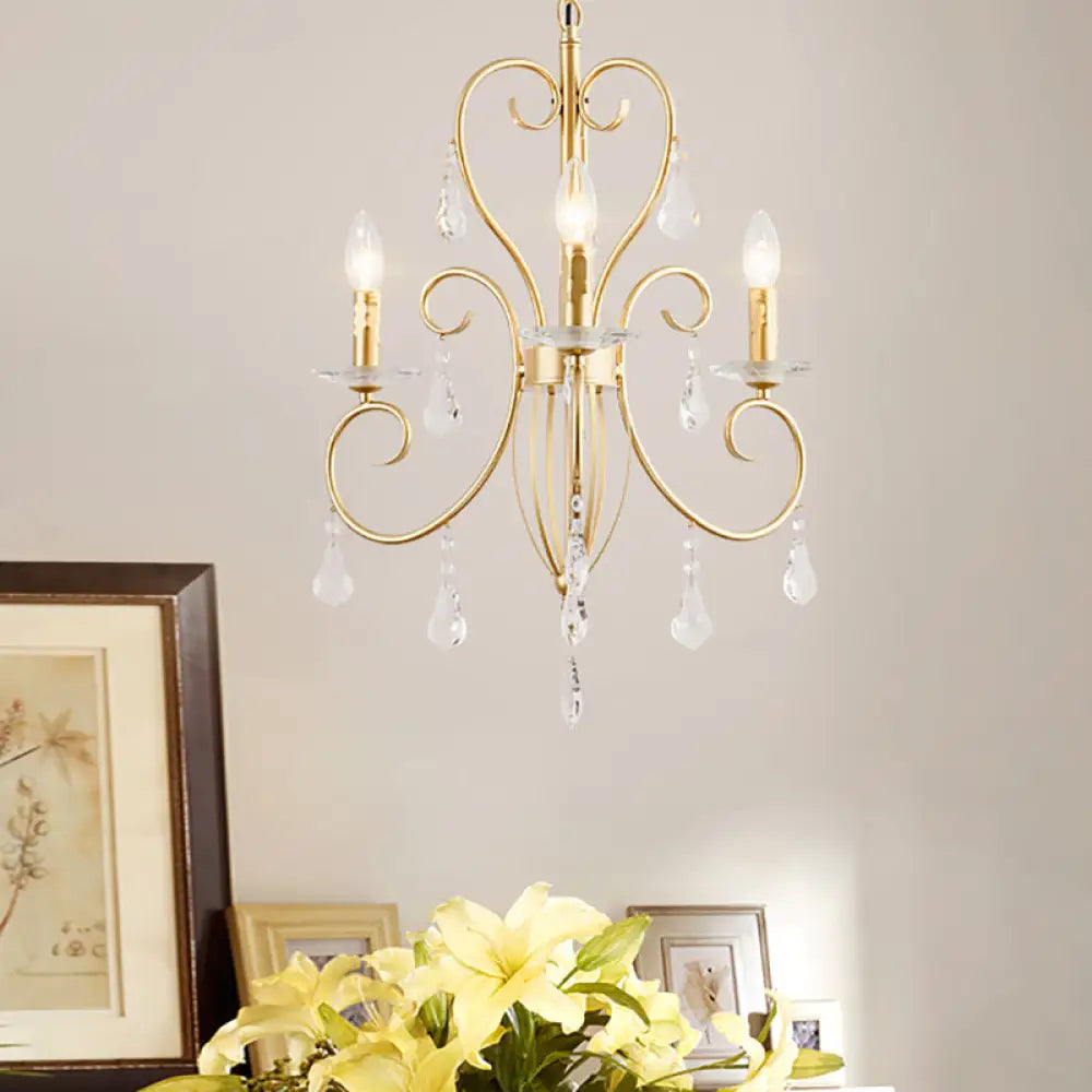 Modern Style Hanging Candle Lamp with Crystal Accent 3/6 Lights Chandelier in Gold 3 / Gold