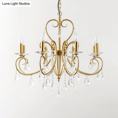 Modern Style Hanging Candle Lamp with Crystal Accent 3/6 Lights Chandelier in Gold