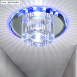 Modern Style K9 Crystal Led Flush Ceiling Light Fixture - Round Corridor In Clear