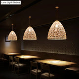 Modern Style Rattan Hanging Pendant Light With Wood Frame For Tea Rooms
