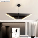 Modern Stylish Black Ceiling Chandelier - 12-Head Living Room Lamp With Metallic Sputnik Shade