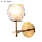 Modern Stylish Clear Glass Wall Lamp With Faceted Globe Shade - Golden Mounted Light For Hallway