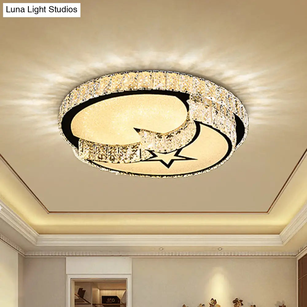 Modern Surface Mounted Led Ceiling Lamp With Clear Embedded Crystals - Loving Heart/Mushroom/Flower