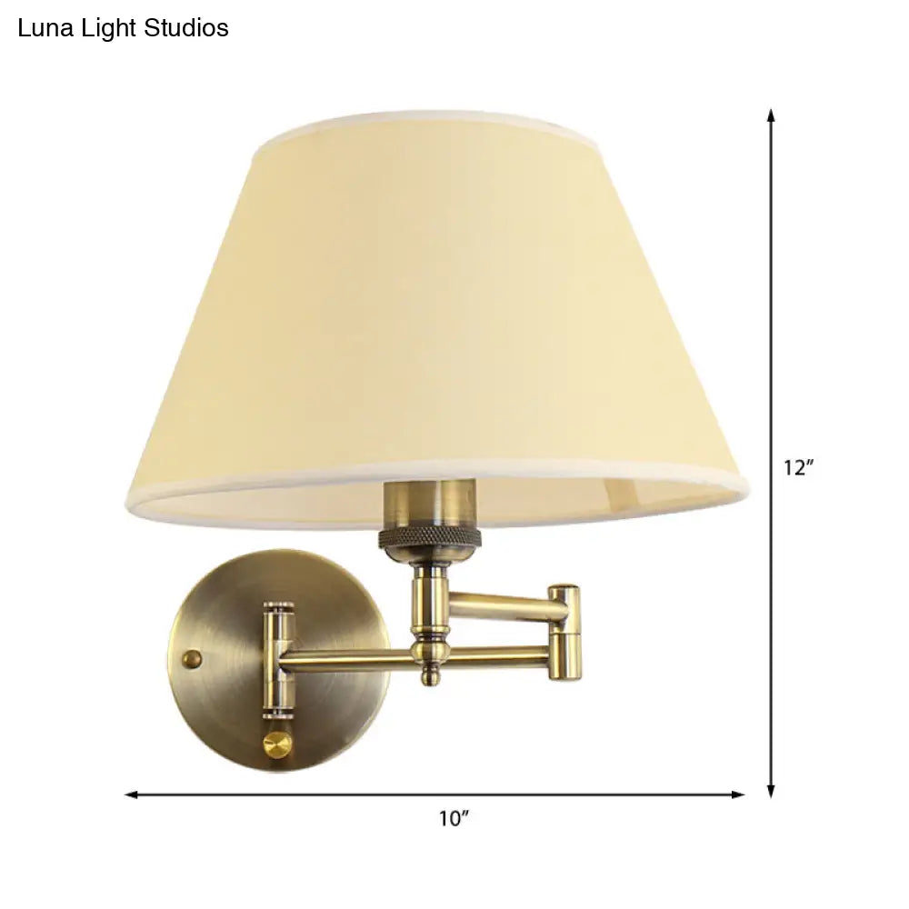 Modern Swing Arm Paper Wall Mount Lamp With Shade - 1 Light White/Beige Sconce For Living Room