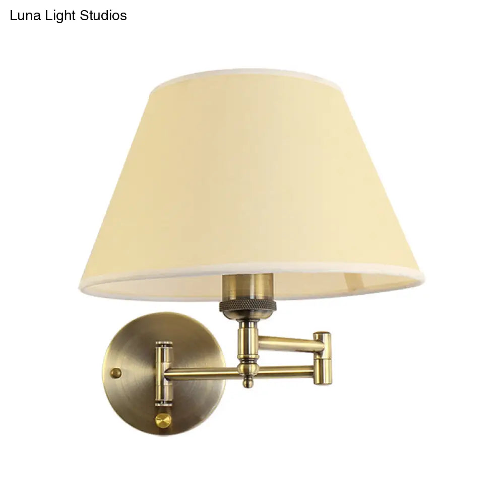 Modern Swing Arm Paper Wall Mount Lamp With Shade - 1 Light White/Beige Sconce For Living Room