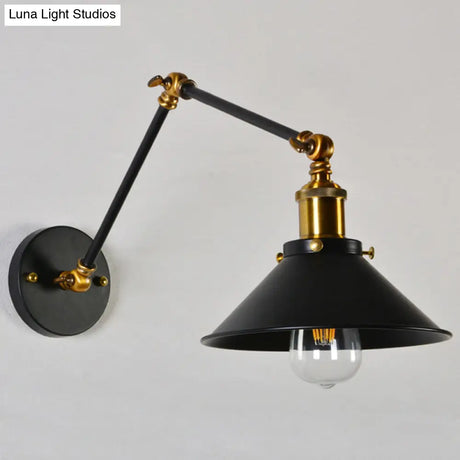 Modern Swing Arm Wall Lamp For Bedroom - Warehouse Black/White And Brass Iron 8+8/12+12 With 1 Bulb