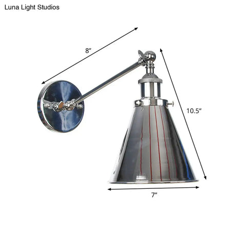 Modern Swing Arm Wall Lamp In Polished Chrome Iron Finish - Saucer/Horn Shaped Design