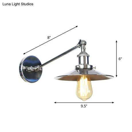 Modern Swing Arm Wall Lamp In Polished Chrome Iron Finish - Saucer/Horn Shaped Design