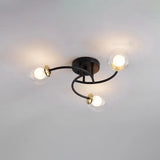 Modern Swirled Metal Semi Flush Ceiling Light With Glass Ball Shade 3 / Black Clear