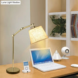 Modern Tapered Desk Lamp - Adjustable Arm Beige 1-Light Reading Book Light