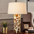 Modern Tapered Drum Fabric Night Lamp - Stylish White Table With Cutouts Resin Base