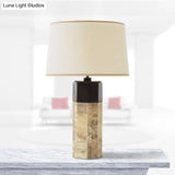 Modern Tapered Drum Fabric Table Lamp In Beige - 1 Head Nightstand Lighting