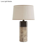 Modern Tapered Drum Fabric Table Lamp In Beige - 1 Head Nightstand Lighting