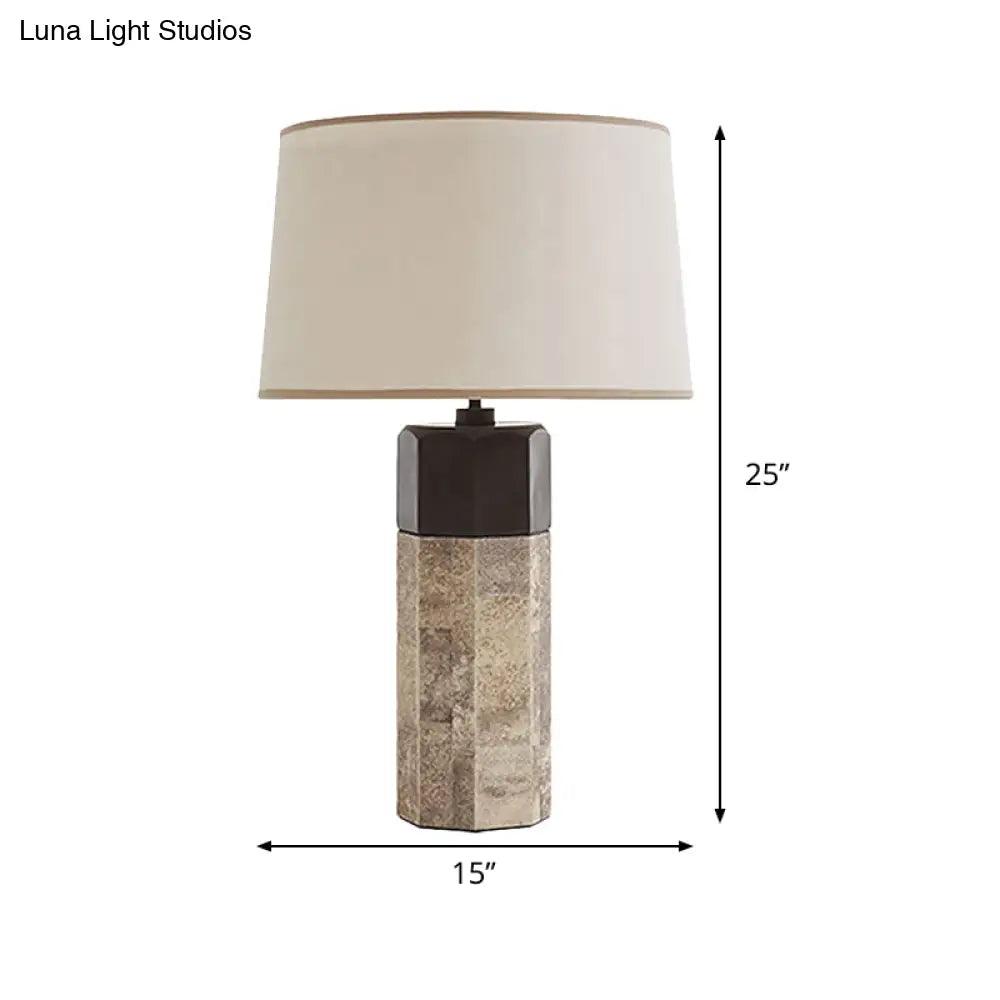 Modern Tapered Drum Fabric Table Lamp In Beige - 1 Head Nightstand Lighting