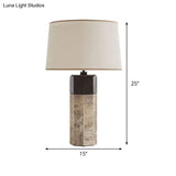 Modern Tapered Drum Fabric Table Lamp In Beige - 1 Head Nightstand Lighting