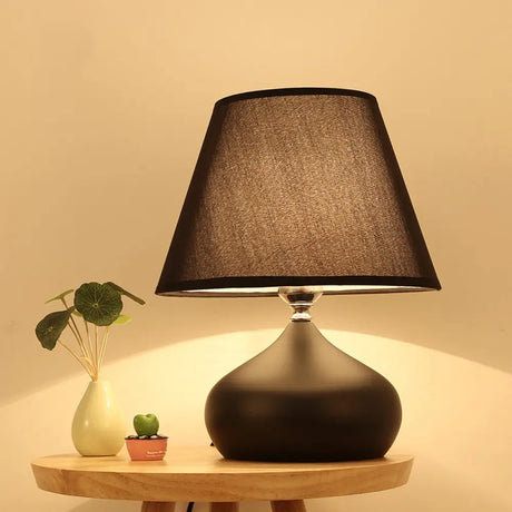 Modern Tapered Drum Table Lamp - Fabric Shade Single Nightstand Lighting Black