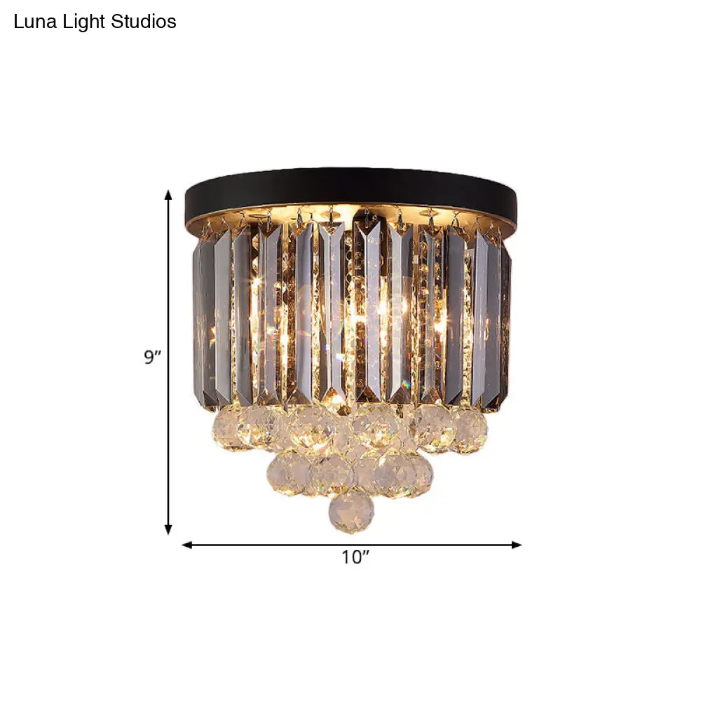 Modern Tapered Flush Mount Fixture Clear Crystal Draping Ceiling Light In Black - 2/4 Heads