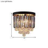 Modern Tapered Flush Mount Fixture Clear Crystal Draping Ceiling Light In Black - 2/4 Heads