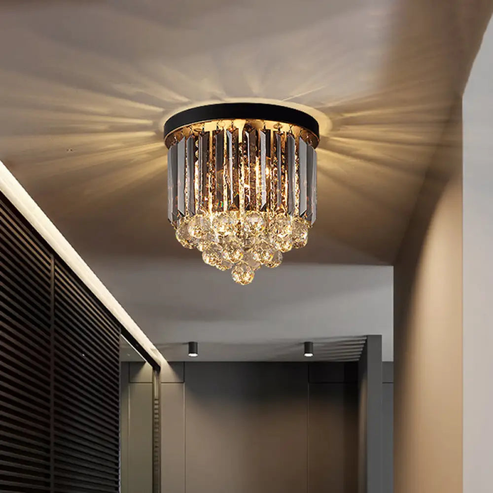Modern Tapered Flush Mount Fixture Clear Crystal Draping Ceiling Light In Black - 2/4 Heads