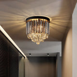 Modern Tapered Flush Mount Fixture Clear Crystal Draping Ceiling Light In Black - 2/4 Heads
