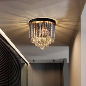 Modern Tapered Flush Mount Fixture Clear Crystal Draping Ceiling Light In Black - 2/4 Heads