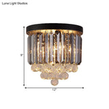 Modern Tapered Flush Mount Fixture Clear Crystal Draping Ceiling Light In Black - 2/4 Heads