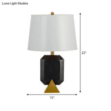 Modern Tapered Stone Table Lamp With Fabric Shade - Black Finish Ideal For Living Room