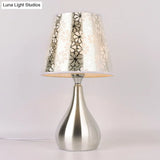 Modern Tapered Table Lamp - Single Nickel Nightstand Light With Stylish Fabric Shade