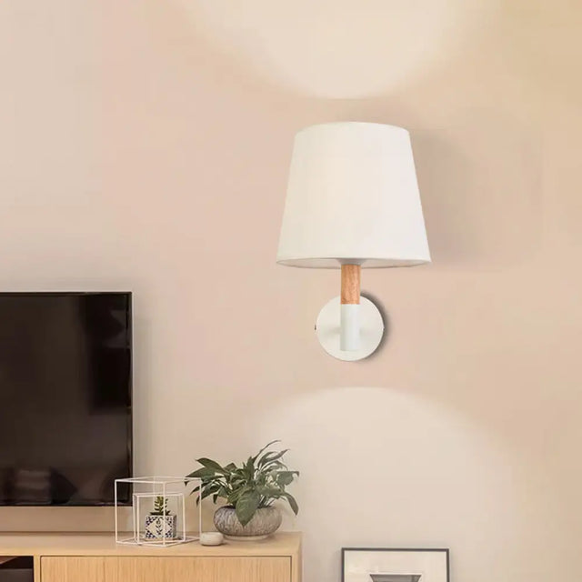 Modern Tapered Wall Sconce Light - 1 Head Fabric For Bedroom Black/White White