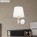 Modern Tapered Wall Sconce Light - 1 Head Fabric For Bedroom Black/White