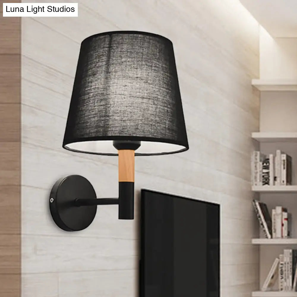 Modern Tapered Wall Sconce Light - 1 Head Fabric For Bedroom Black/White