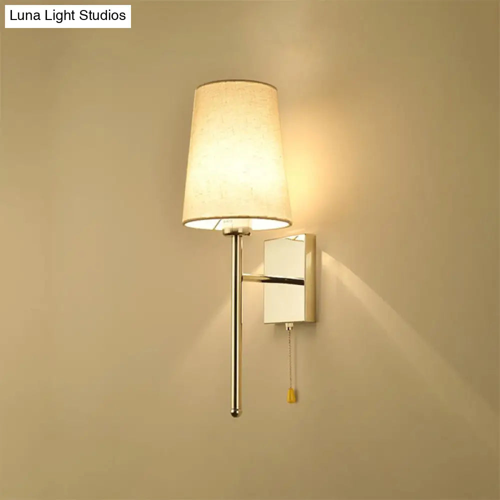Modern Tapered Wall Sconce With Fabric Shade Chrome Finish - Led Bedside Lighting