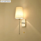 Modern Tapered Wall Sconce With Fabric Shade Chrome Finish - Led Bedside Lighting