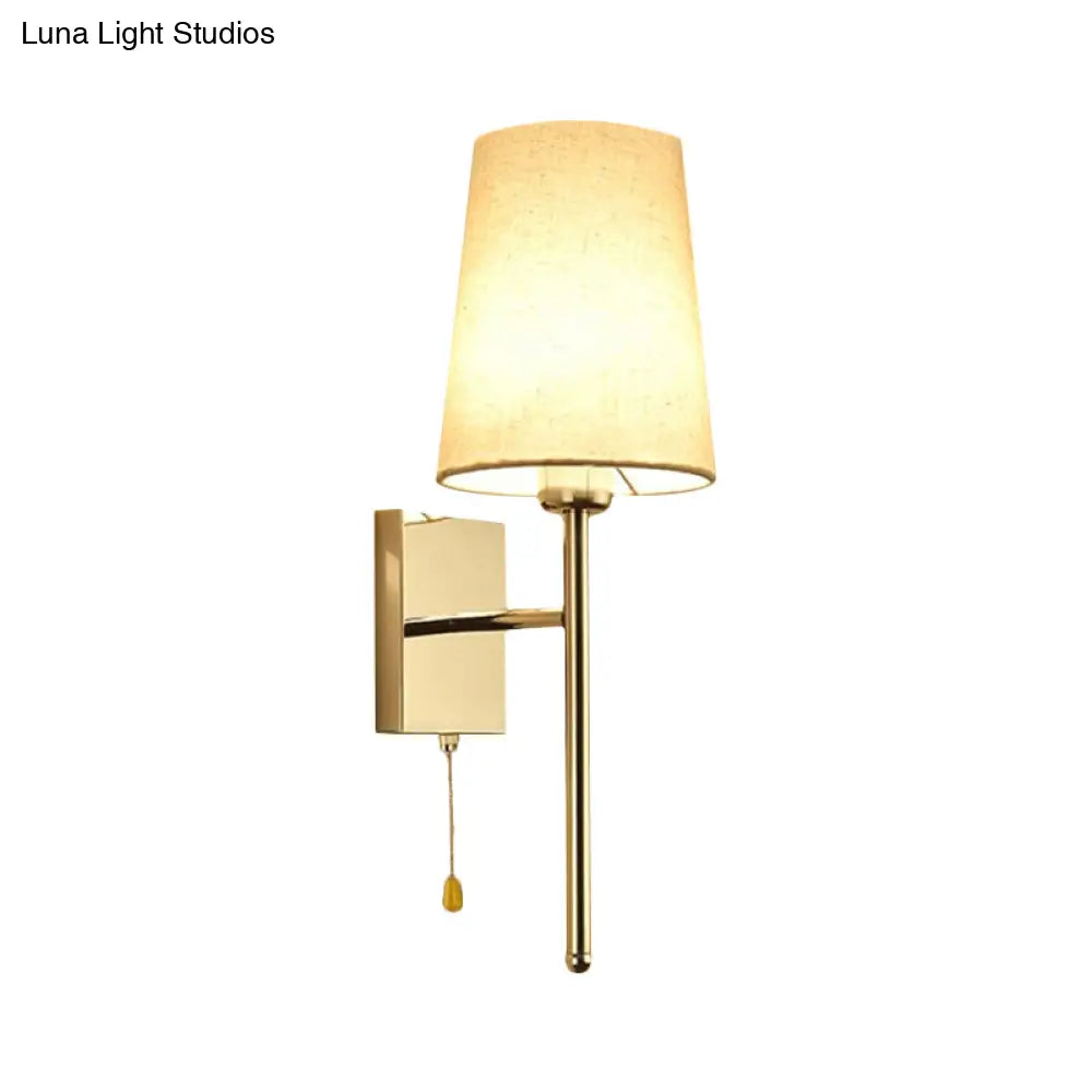 Modern Tapered Wall Sconce With Fabric Shade Chrome Finish - Led Bedside Lighting