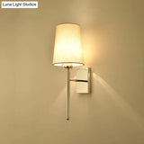 Modern Tapered Wall Sconce With Fabric Shade Chrome Finish - Led Bedside Lighting