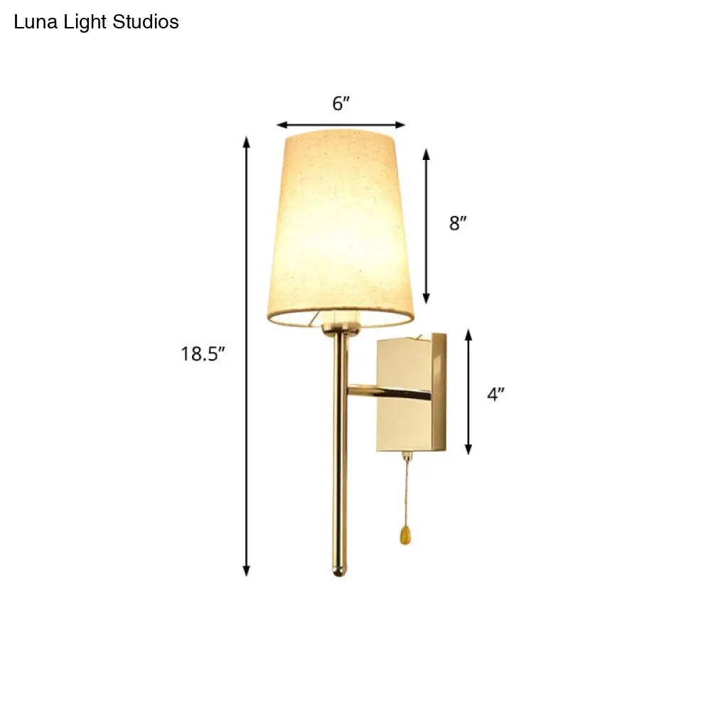 Modern Tapered Wall Sconce With Fabric Shade Chrome Finish - Led Bedside Lighting