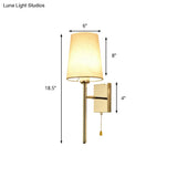 Modern Tapered Wall Sconce With Fabric Shade Chrome Finish - Led Bedside Lighting