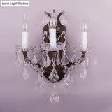 Modern Teardrop Crystal Candelabra Sconce Light - White Wall Mount With Rust Backplate (3 Lights)